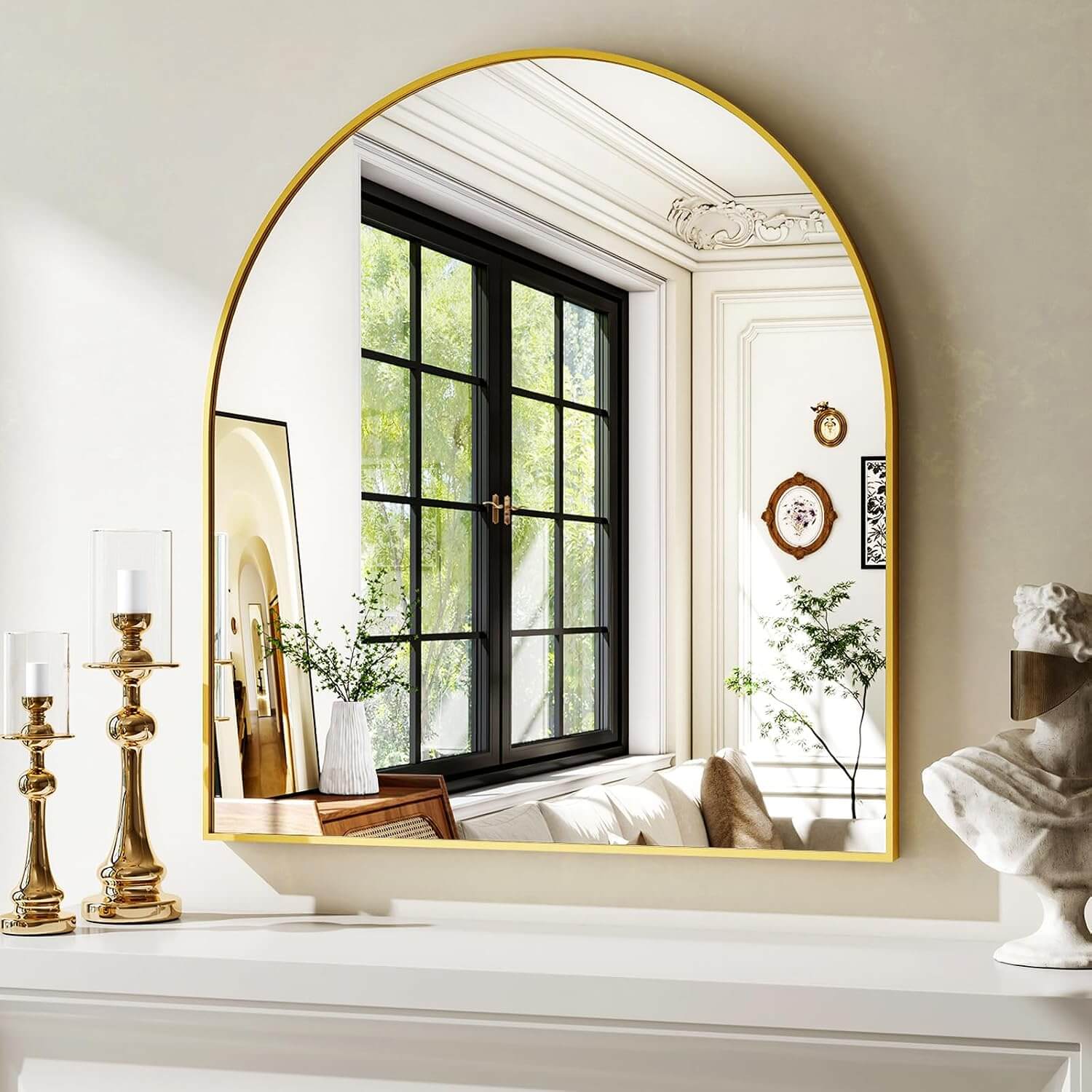 Stunning 31" x 32" Arched Gold Wall Mirror - Perfect for Bathroom, Bedroom, Living Room & Entryway Decor