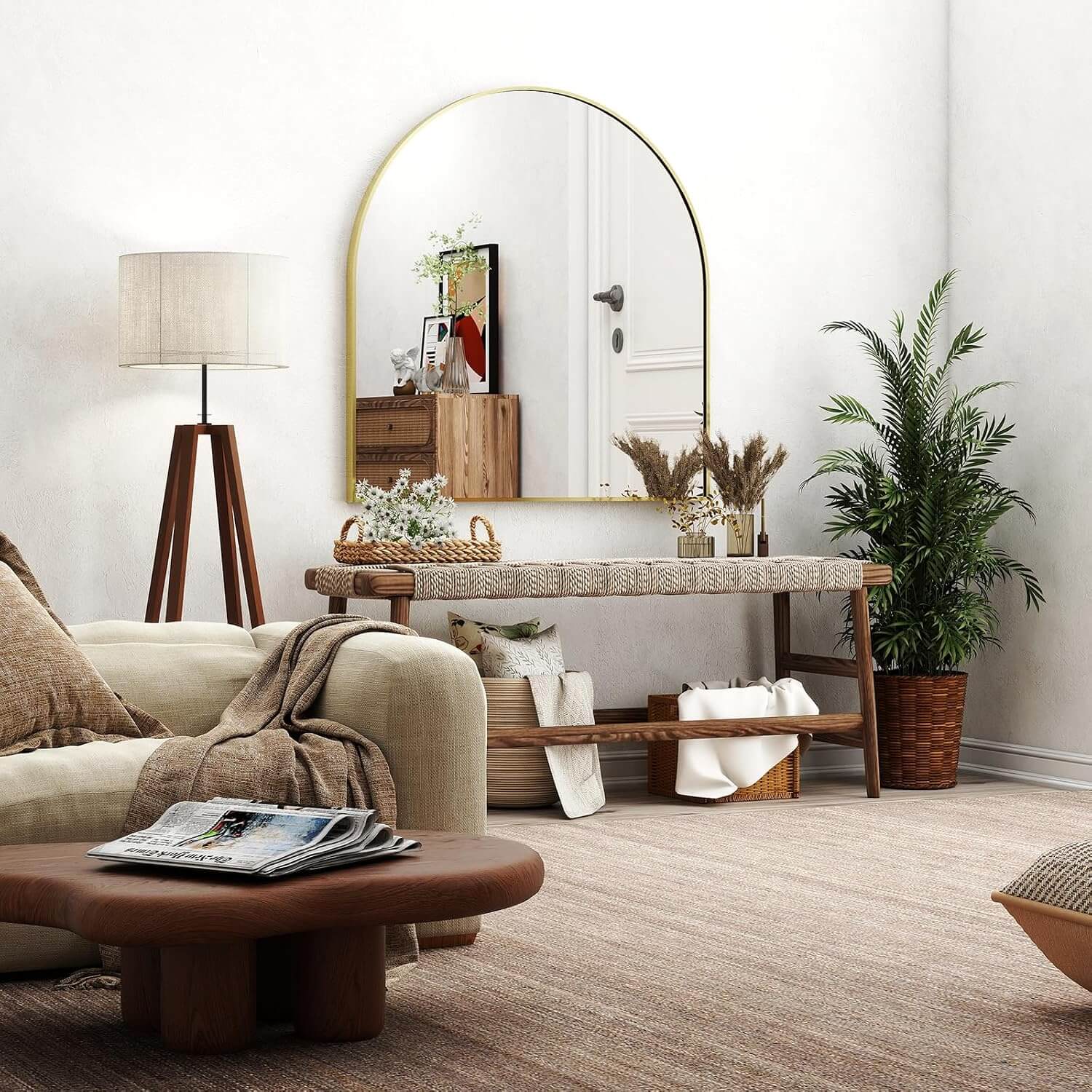 Stunning 31" x 32" Arched Gold Wall Mirror - Perfect for Bathroom, Bedroom, Living Room & Entryway Decor