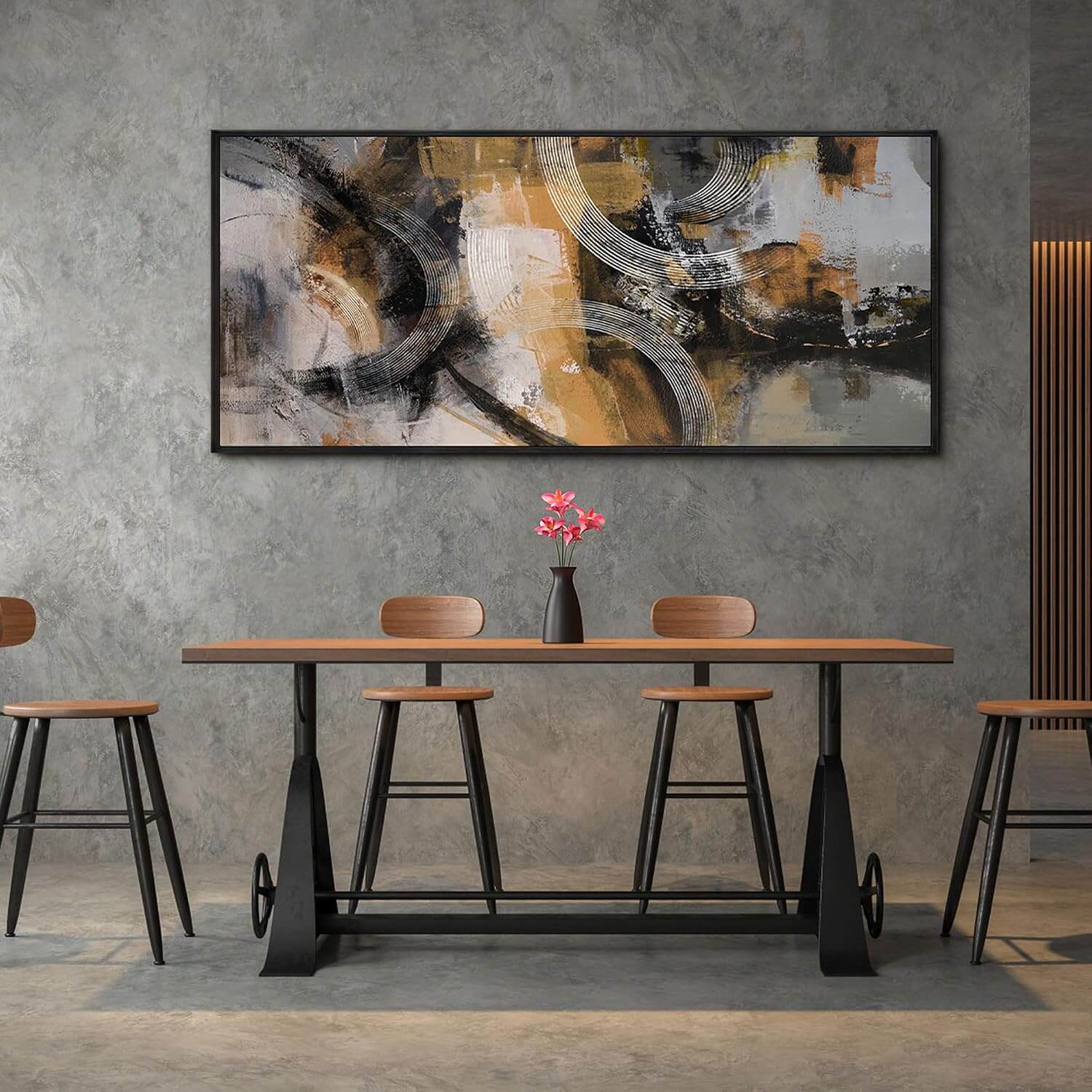 Transform Your Space with Our Stunning Large Abstract Canvas Wall Art - 70x31 Inches in Vibrant Orange, Gray, and Yellow