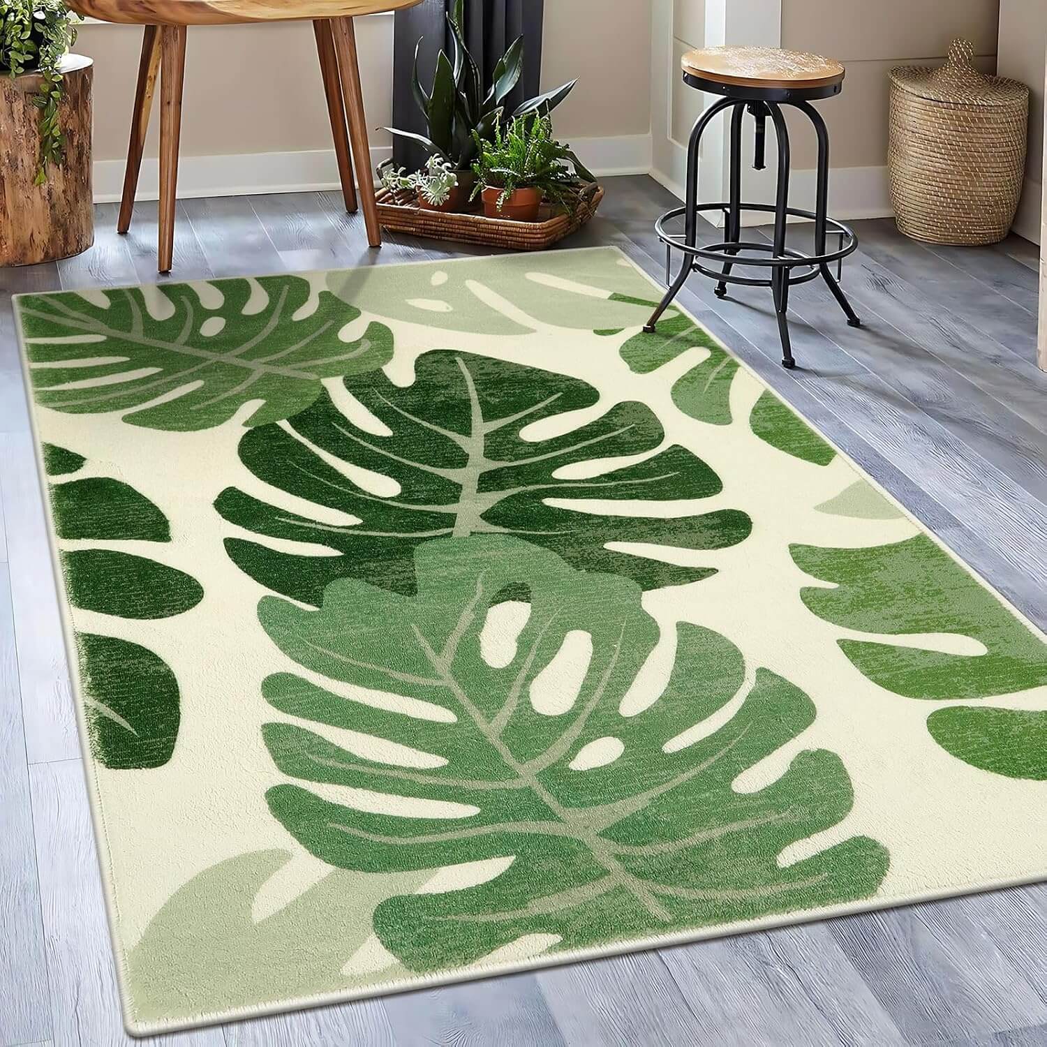 Transform Your Space with the Leaf Indoor Outdoor Area Rug – 5x7 Green Washable Accent for Living Room, Patio, and Dining Room