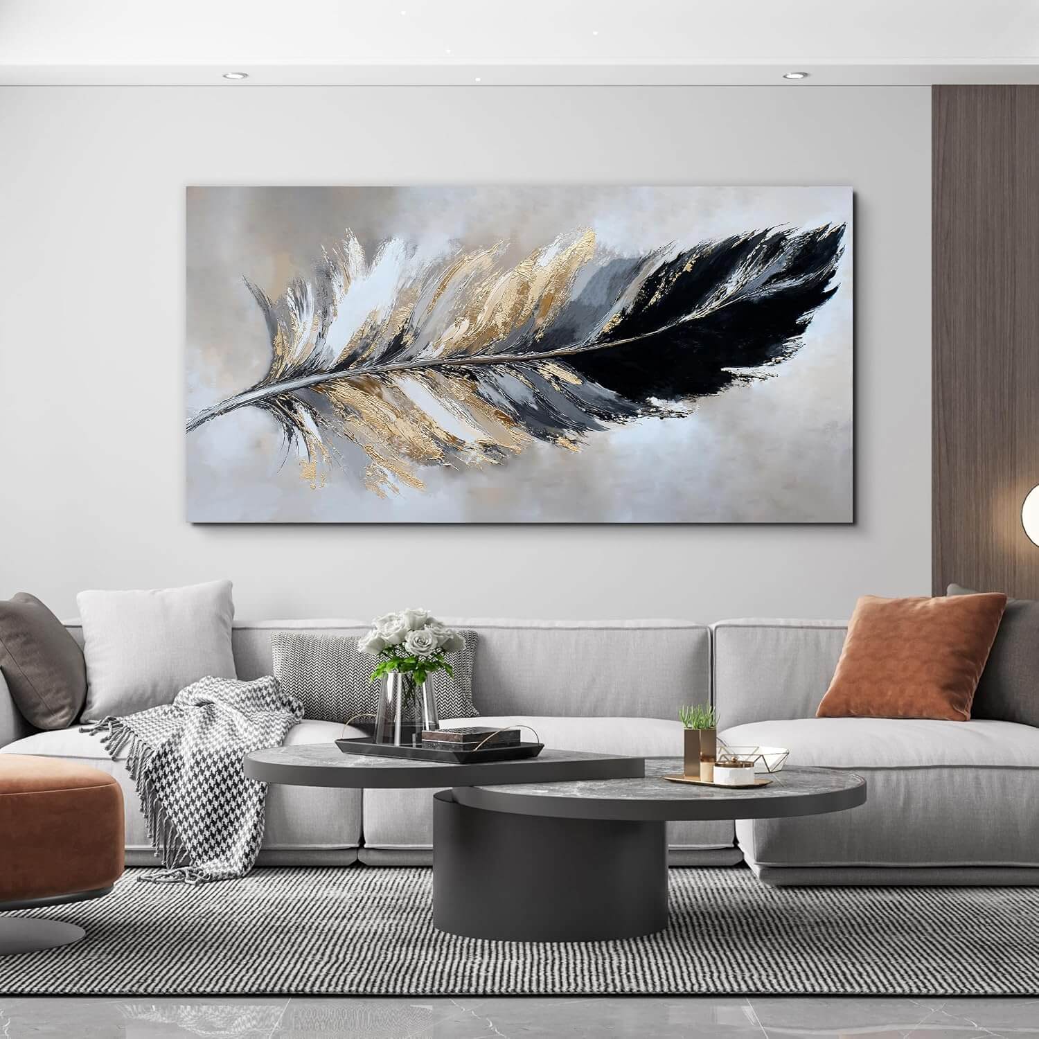Grey & Gold Abstract Canvas Wall Art | 24x48 Framed