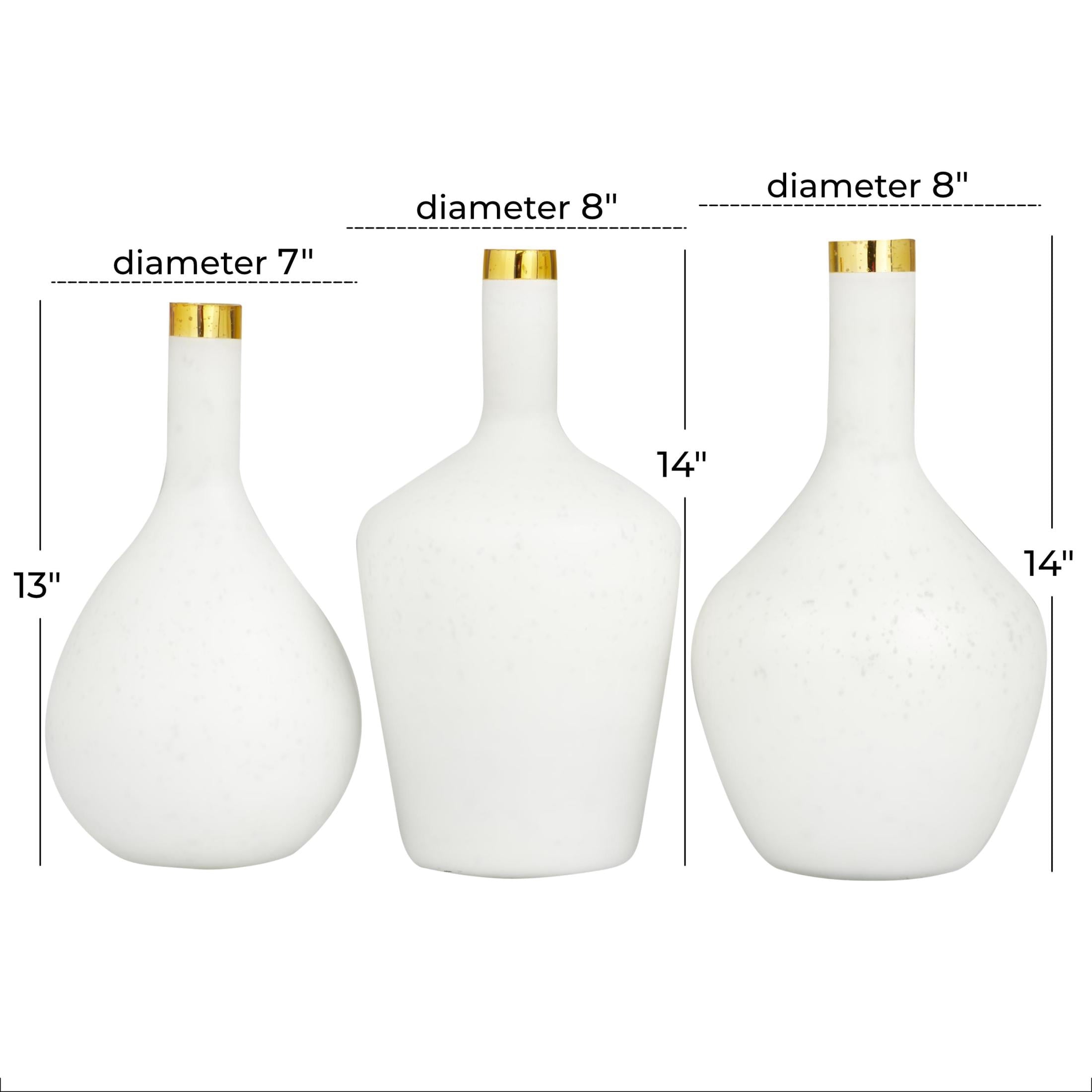 Elegant White Glass Vase Set with Gold Rim - 3 Piece Glam Decor for Your Home