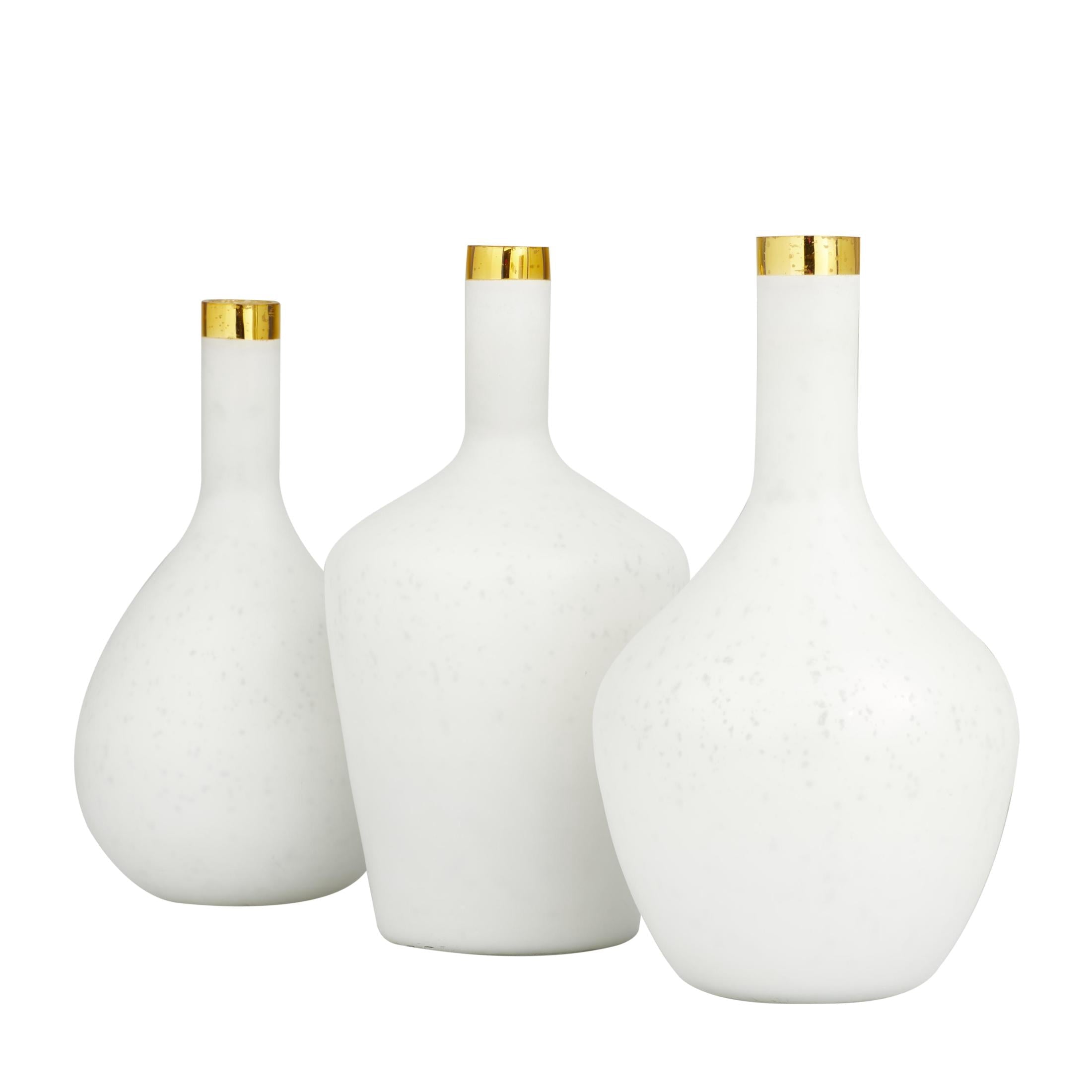 Elegant White Glass Vase Set with Gold Rim - 3 Piece Glam Decor for Your Home