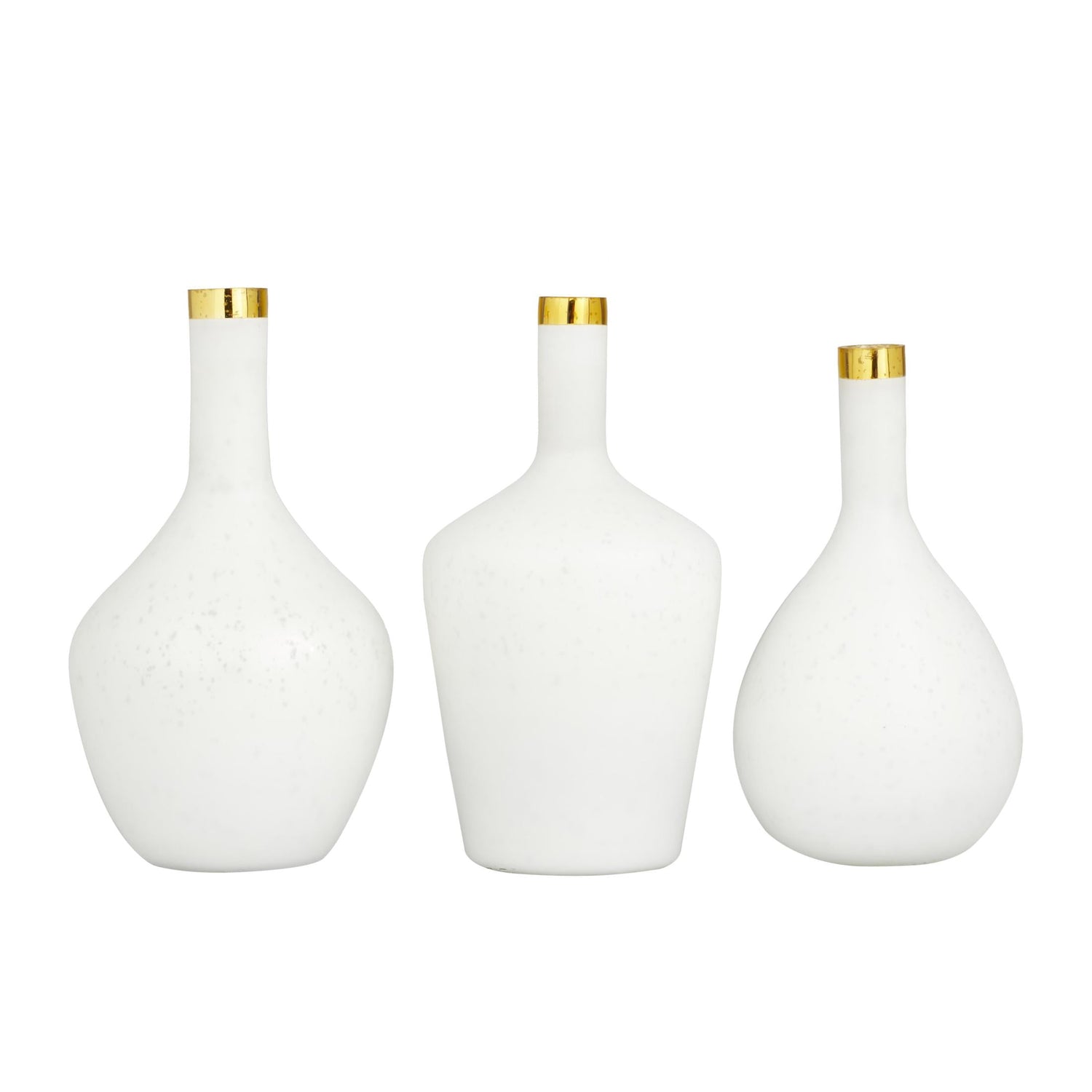 Elegant White Glass Vase Set with Gold Rim - 3 Piece Glam Decor for Your Home
