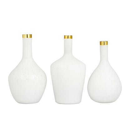 Elegant White Glass Vase Set with Gold Rim - 3 Piece Glam Decor for Your Home