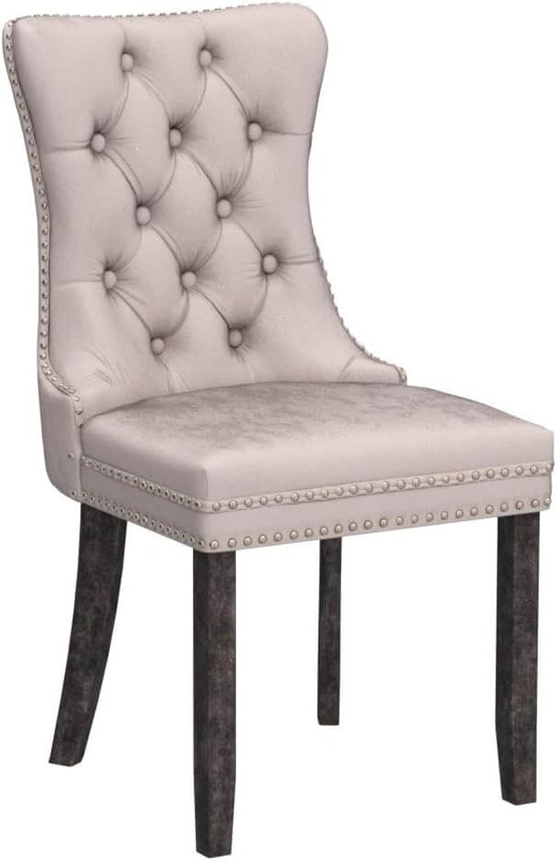 Elegant Velvet Dining Chairs Set of 4 - Luxurious Upholstered Kitchen &amp; Dining Room Seating with High Wing Back, Nailhead Trim, and Stylish Metal Pull Ring in Beige