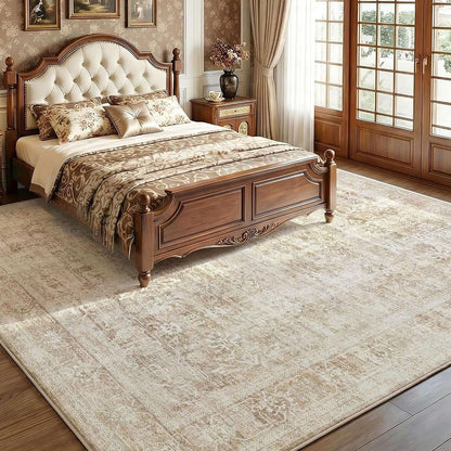 Transform Your Space with Our Elegant 8X10 Washable Beige Vintage Area Rug – Perfect for Living Rooms!