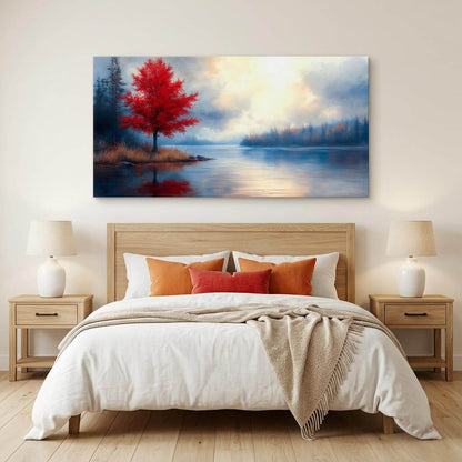 Red Maple Lake Canvas Wall Art