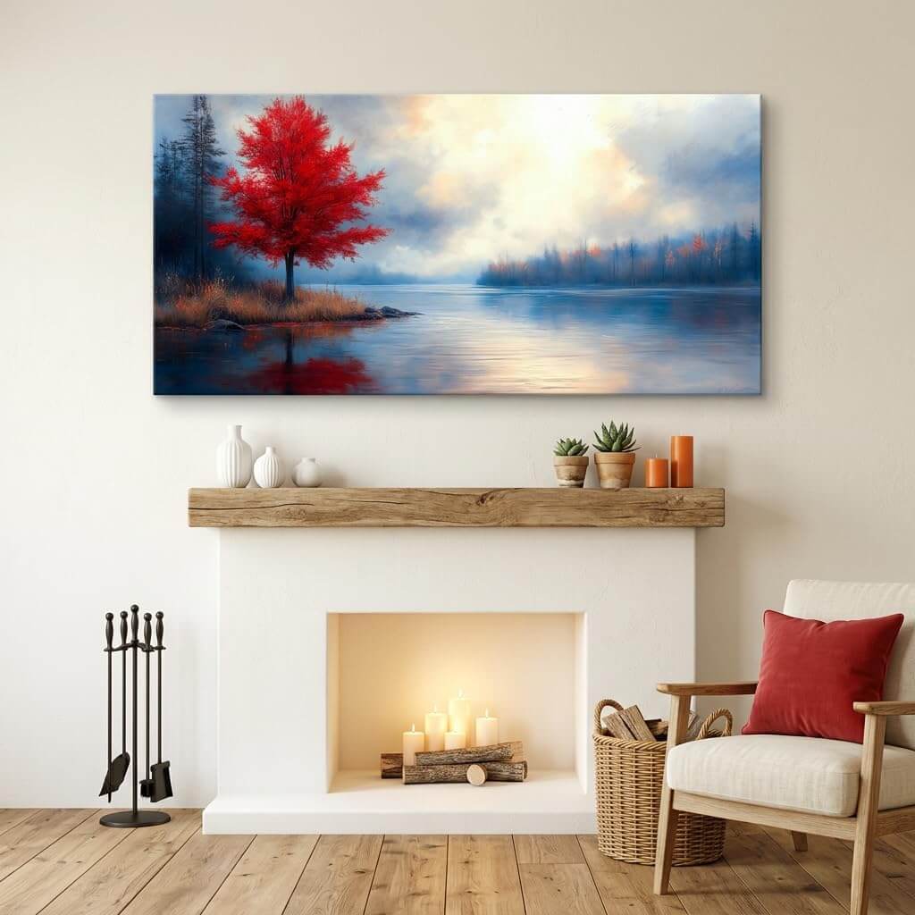Red Maple Lake Canvas Wall Art