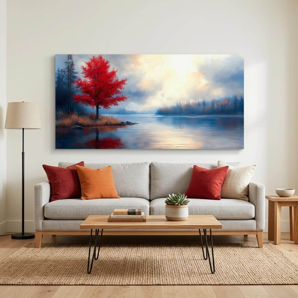 Red Maple Lake Canvas Wall Art