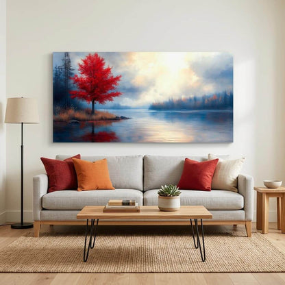 Red Maple Lake Canvas Wall Art
