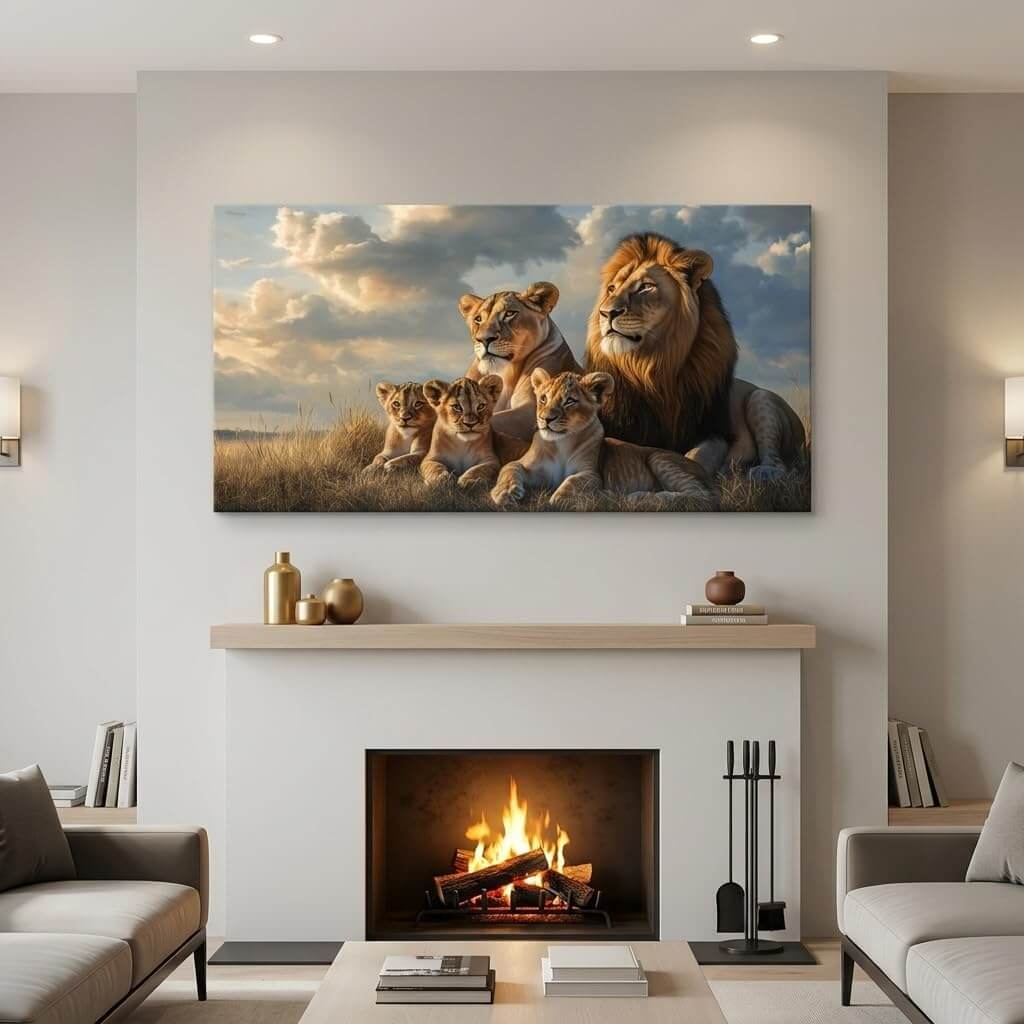 Stunning Blue Lion Family Canvas Wall Art - Vibrant Wildlife Print for Your Living Room, Bedroom, or Office Decor (40x20 Inches)