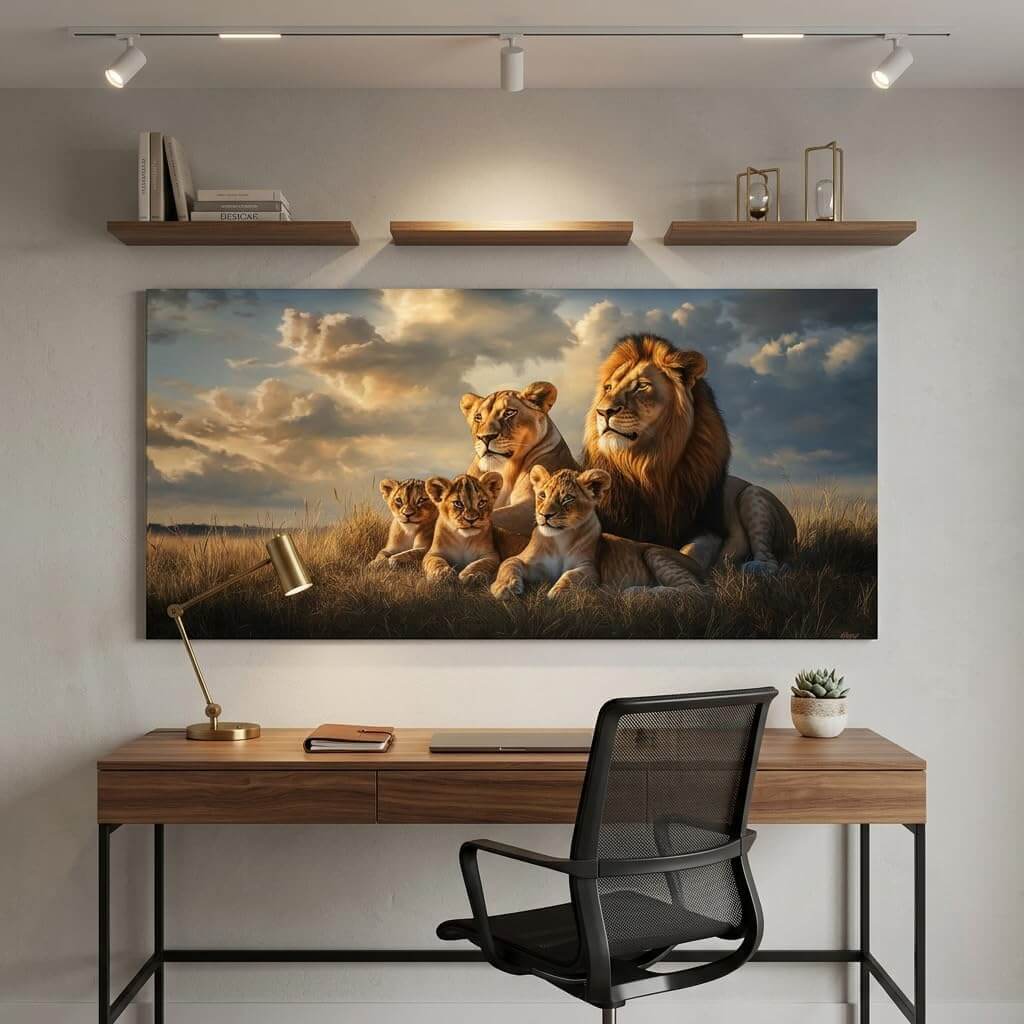 Stunning Blue Lion Family Canvas Wall Art - Vibrant Wildlife Print for Your Living Room, Bedroom, or Office Decor (40x20 Inches)