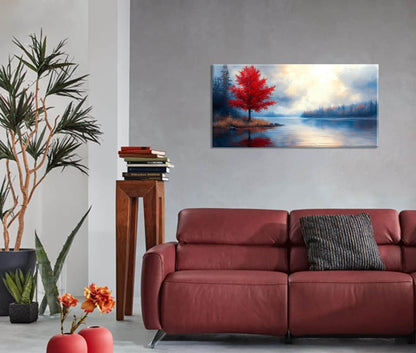 Red Maple Lake Canvas Wall Art