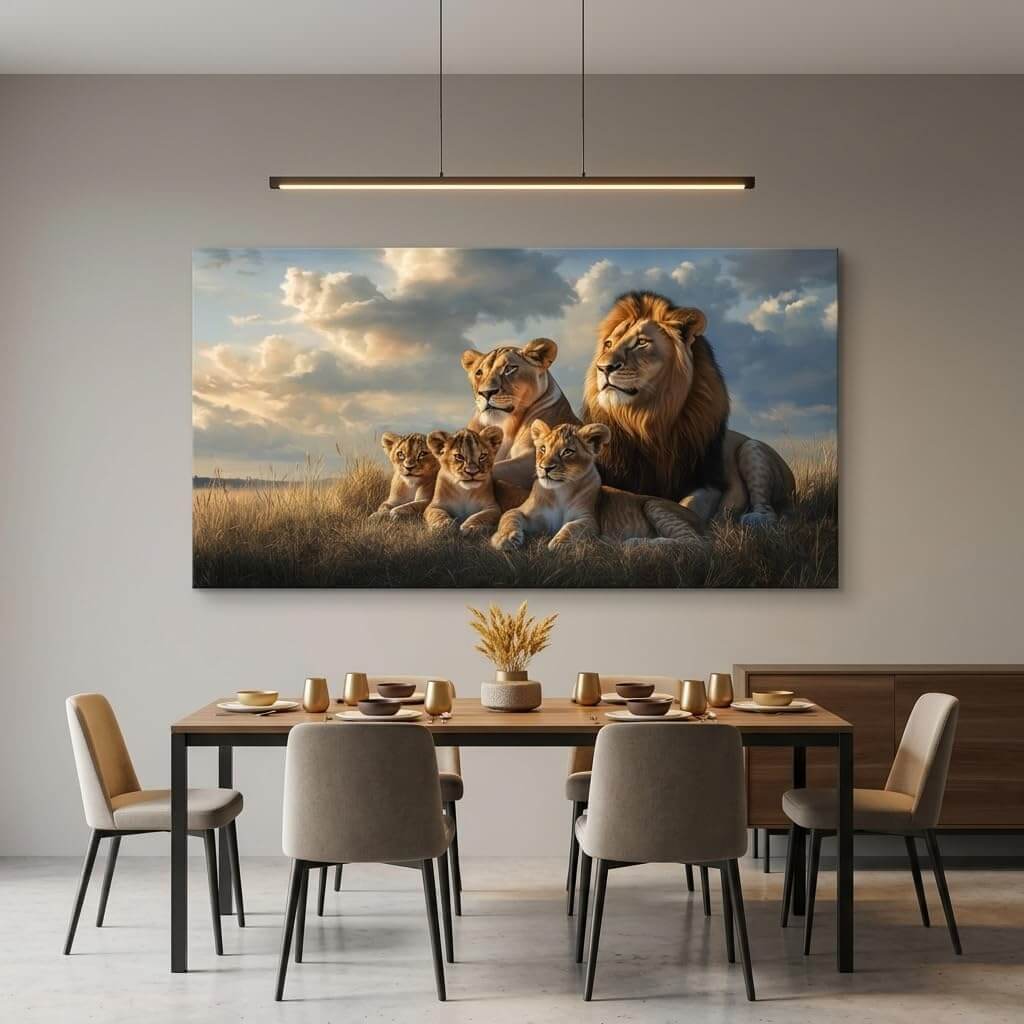 Stunning Blue Lion Family Canvas Wall Art - Vibrant Wildlife Print for Your Living Room, Bedroom, or Office Decor (40x20 Inches)