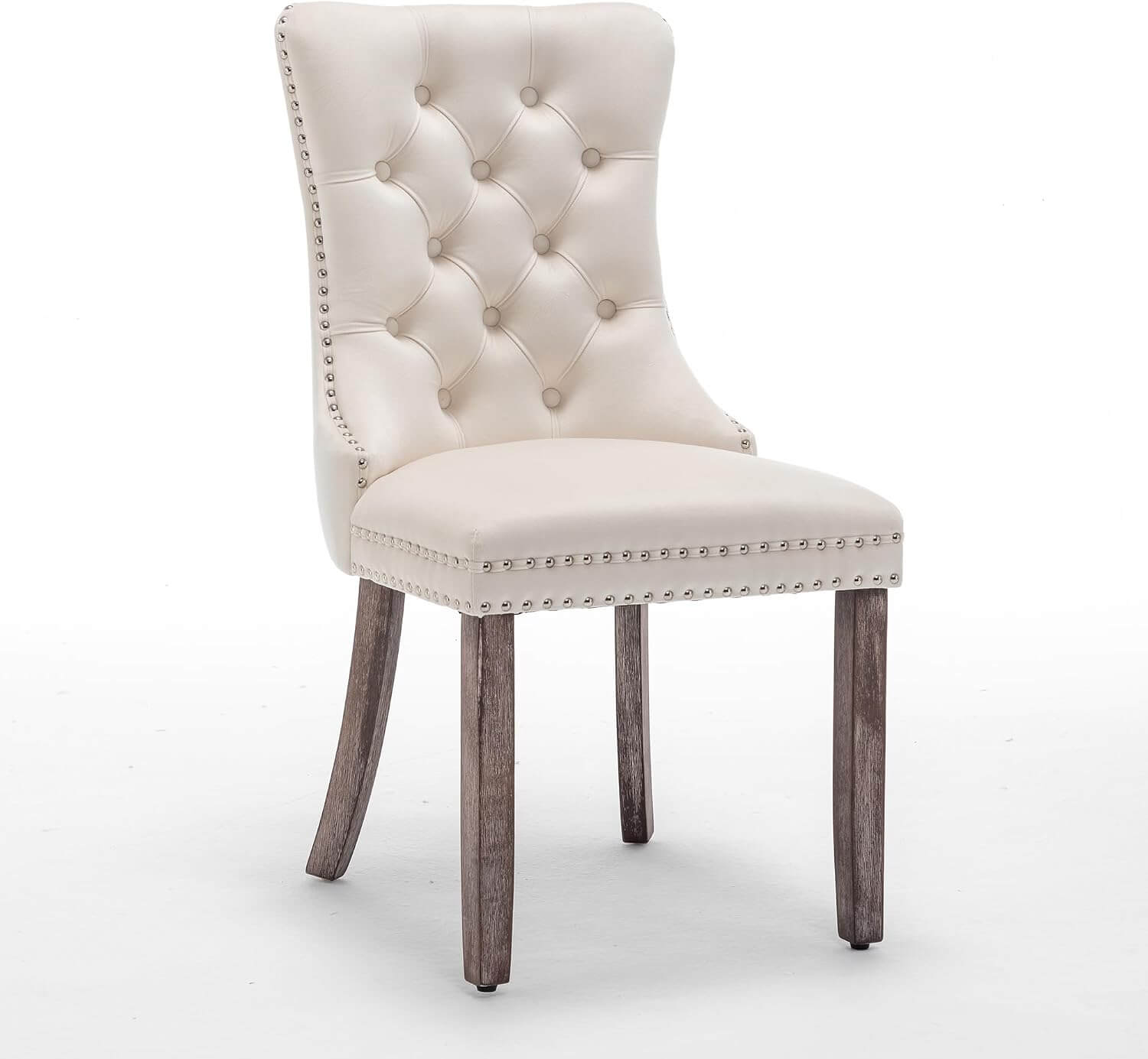 Elegant Velvet Dining Chairs Set of 4 - Luxurious Upholstered Kitchen &amp; Dining Room Seating with High Wing Back, Nailhead Trim, and Stylish Metal Pull Ring in Beige