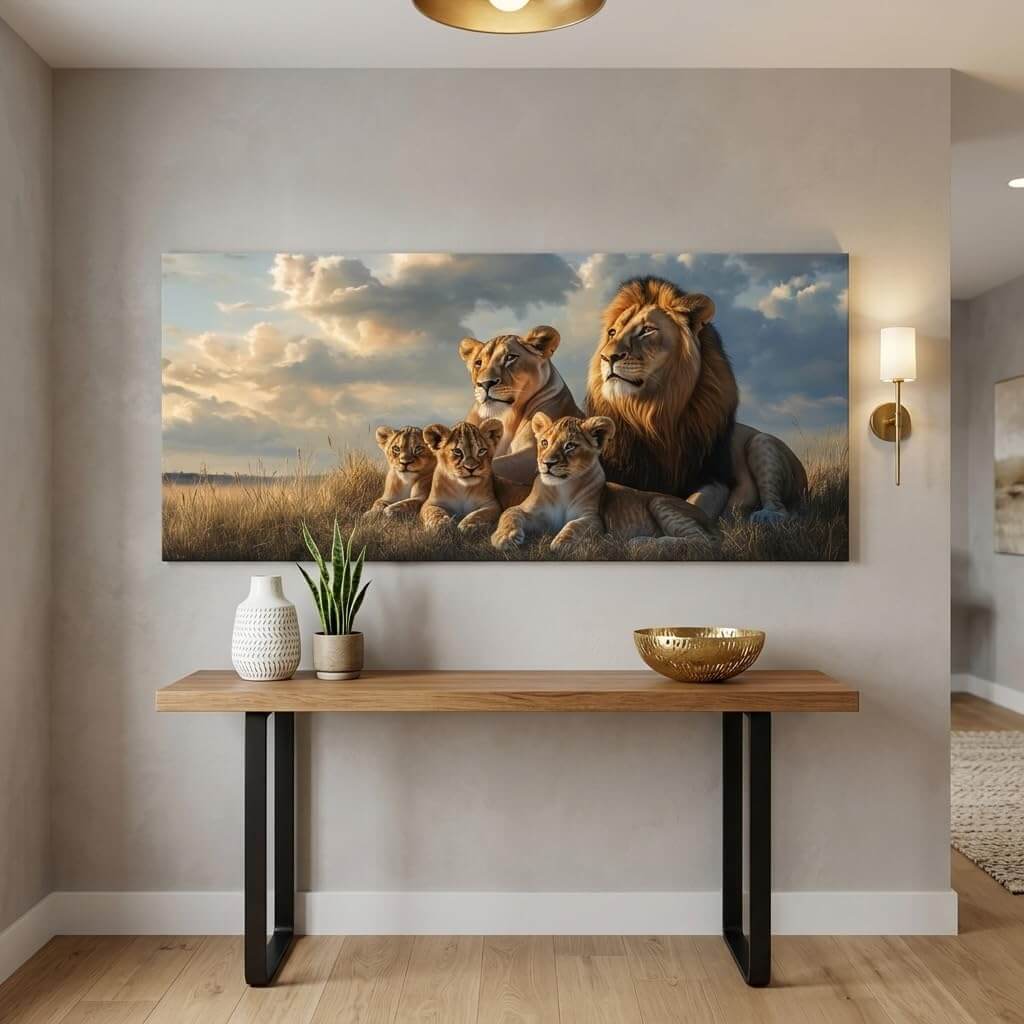 Stunning Blue Lion Family Canvas Wall Art - Vibrant Wildlife Print for Your Living Room, Bedroom, or Office Decor (40x20 Inches)