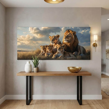 Stunning Blue Lion Family Canvas Wall Art - Vibrant Wildlife Print for Your Living Room, Bedroom, or Office Decor (40x20 Inches)