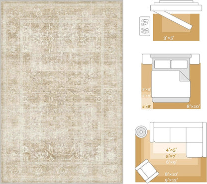 Transform Your Space with Our Elegant 8X10 Washable Beige Vintage Area Rug – Perfect for Living Rooms!