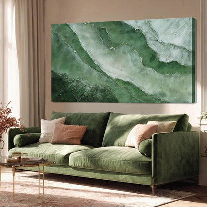 Elegant Jade Green Abstract Canvas Art - Framed Wall Decor for Bedroom and Living Room, 24" x 48"