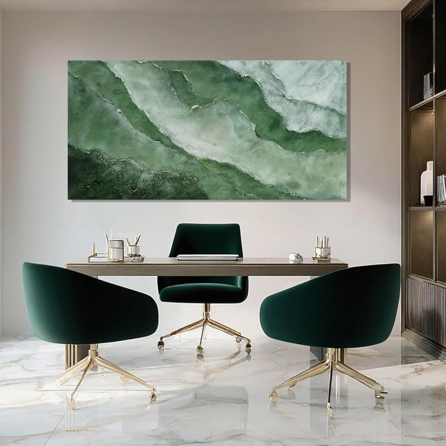 Elegant Jade Green Abstract Canvas Art - Framed Wall Decor for Bedroom and Living Room, 24" x 48"