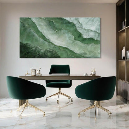 Elegant Jade Green Abstract Canvas Art - Framed Wall Decor for Bedroom and Living Room, 24" x 48"