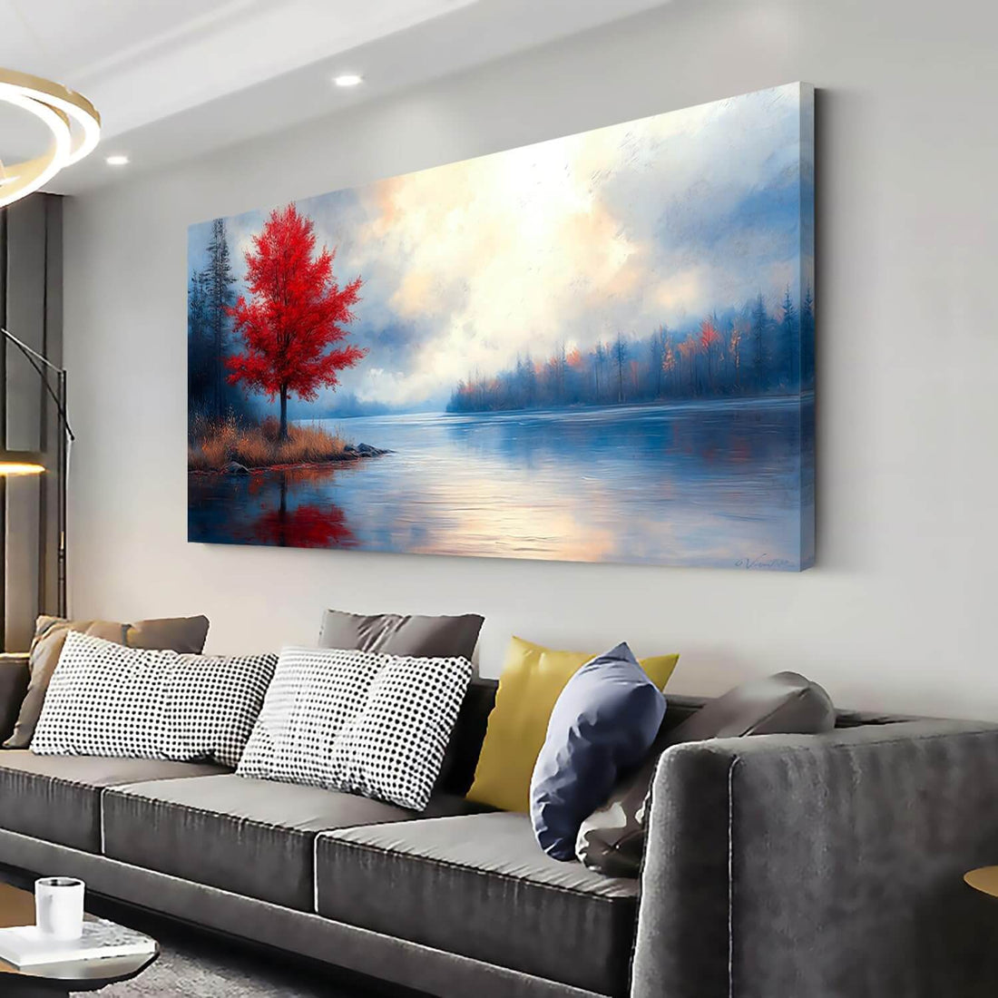 Red Maple Lake Canvas Wall Art
