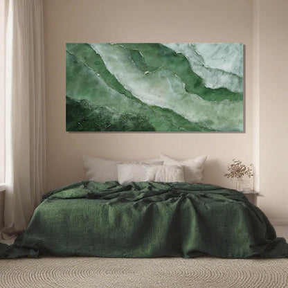 Elegant Jade Green Abstract Canvas Art - Framed Wall Decor for Bedroom and Living Room, 24" x 48"