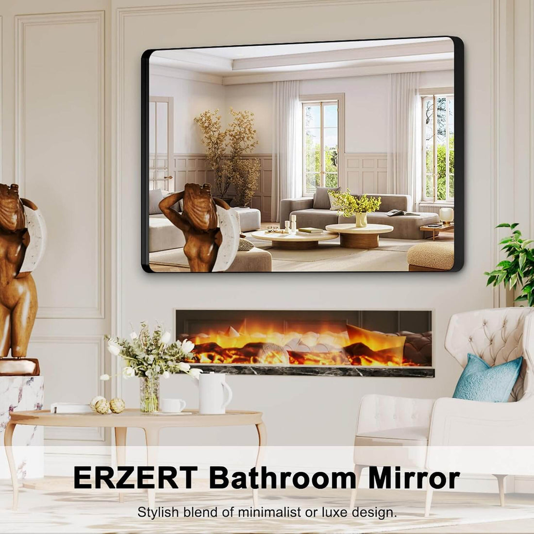 Sleek Black Metal Framed Bathroom Mirror - 60x36 Inch Modern Rectangular Vanity Mirror for Stylish Home Decor