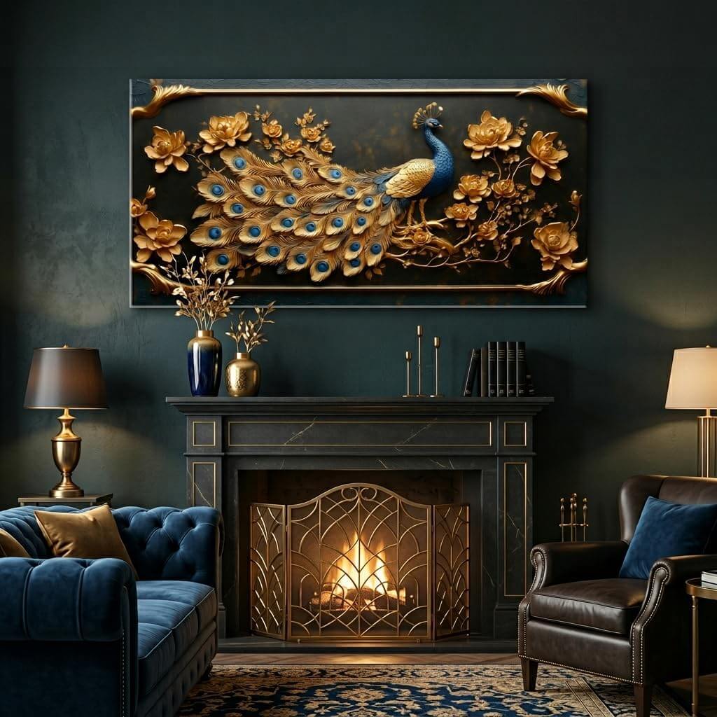 Gold Peacock Canvas Wall Art