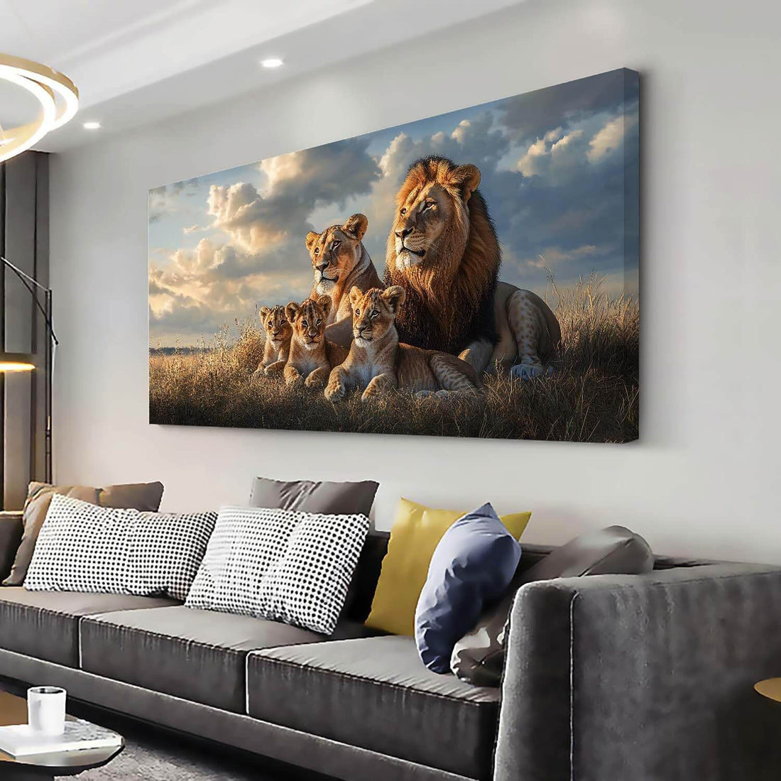 Stunning Blue Lion Family Canvas Wall Art - Vibrant Wildlife Print for Your Living Room, Bedroom, or Office Decor (40x20 Inches)