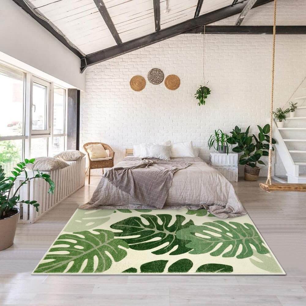 Transform Your Space with the Leaf Indoor Outdoor Area Rug – 5x7 Green Washable Accent for Living Room, Patio, and Dining Room