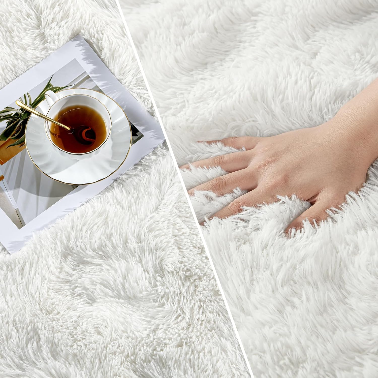 Luxurious Large 10x14 Shag Area Rug - Cream White Tie-Dyed Plush Fuzzy Carpet for Ultimate Comfort