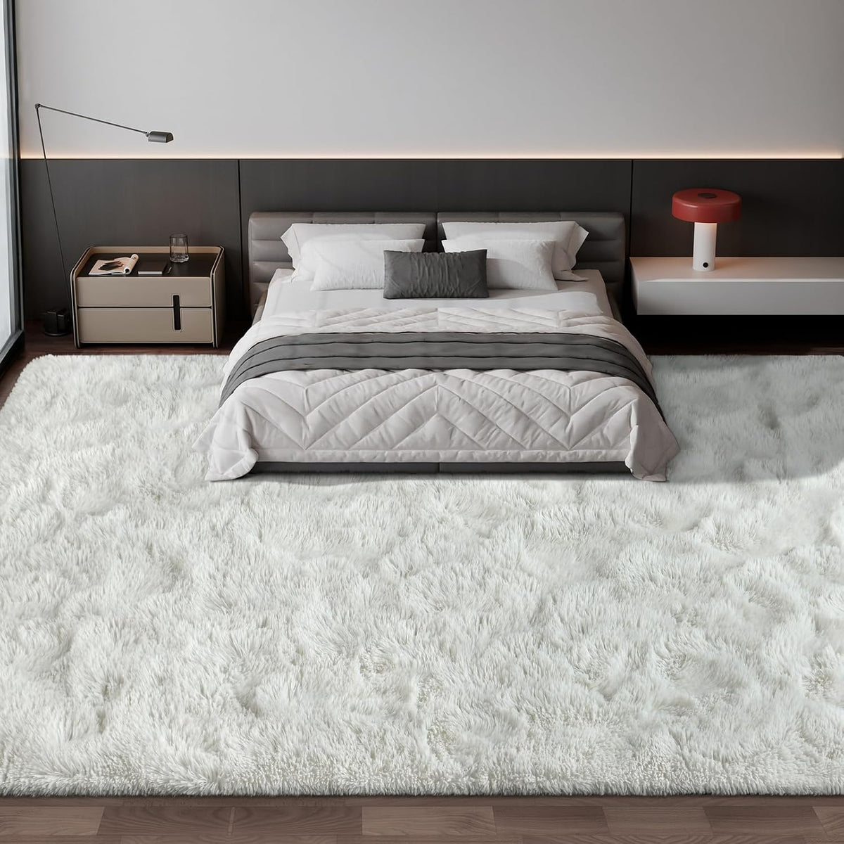 Luxurious Large 10x14 Shag Area Rug - Cream White Tie-Dyed Plush Fuzzy Carpet for Ultimate Comfort