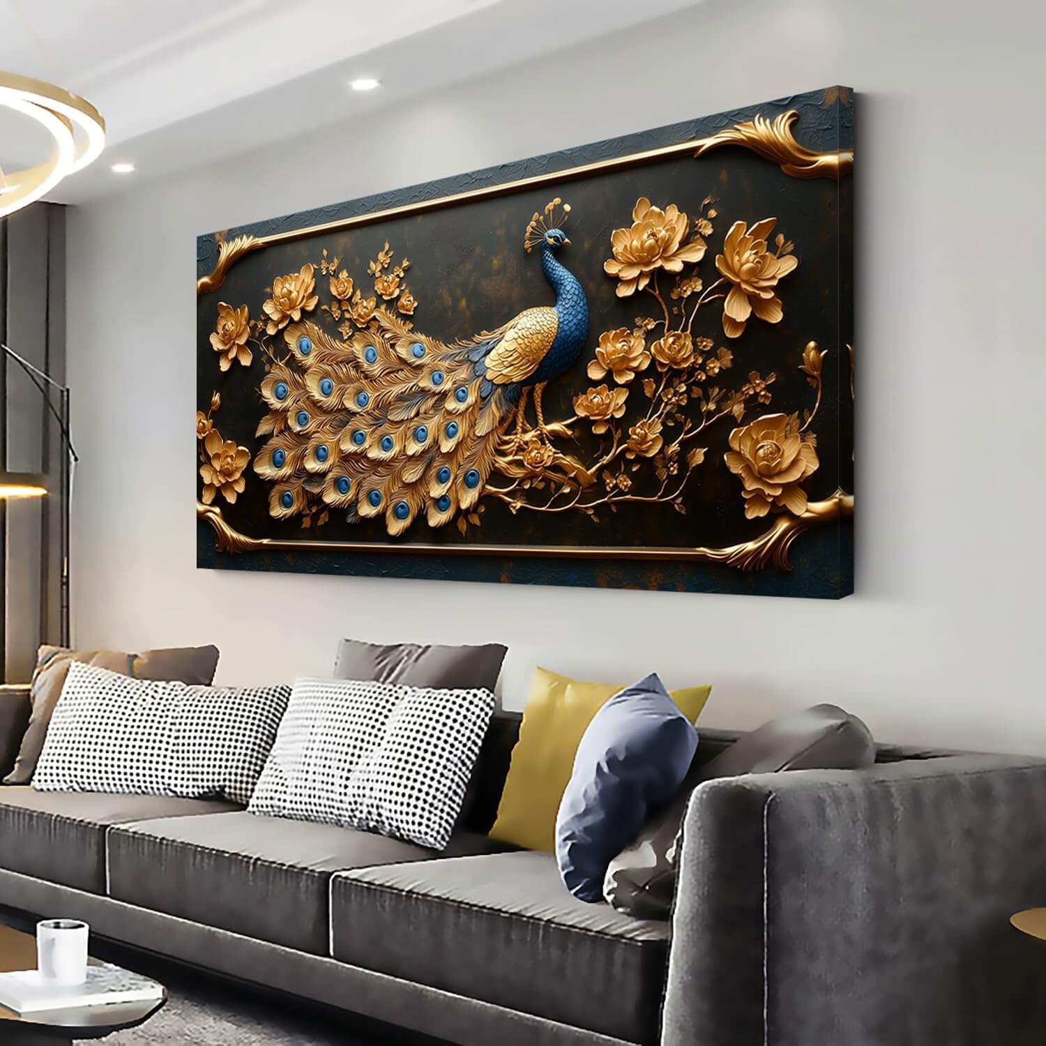 Gold Peacock Canvas Wall Art