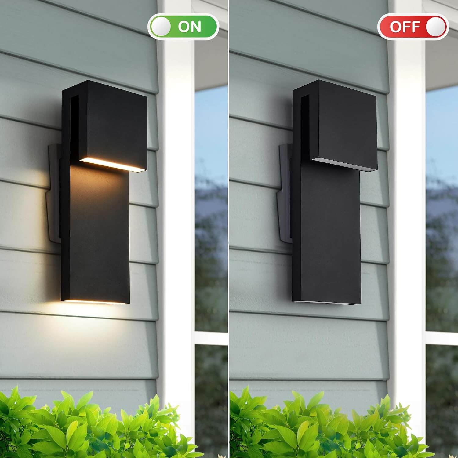 Sleek Modern LED Wall Lights - 2 Pack Waterproof Outdoor/Indoor Fixtures, 17W Warm White Illumination in Textured Black Finish for Your Entryway, Garage, and Patio