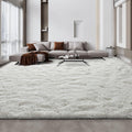 Luxurious Large 10x14 Shag Area Rug - Cream White Tie-Dyed Plush Fuzzy Carpet for Ultimate Comfort