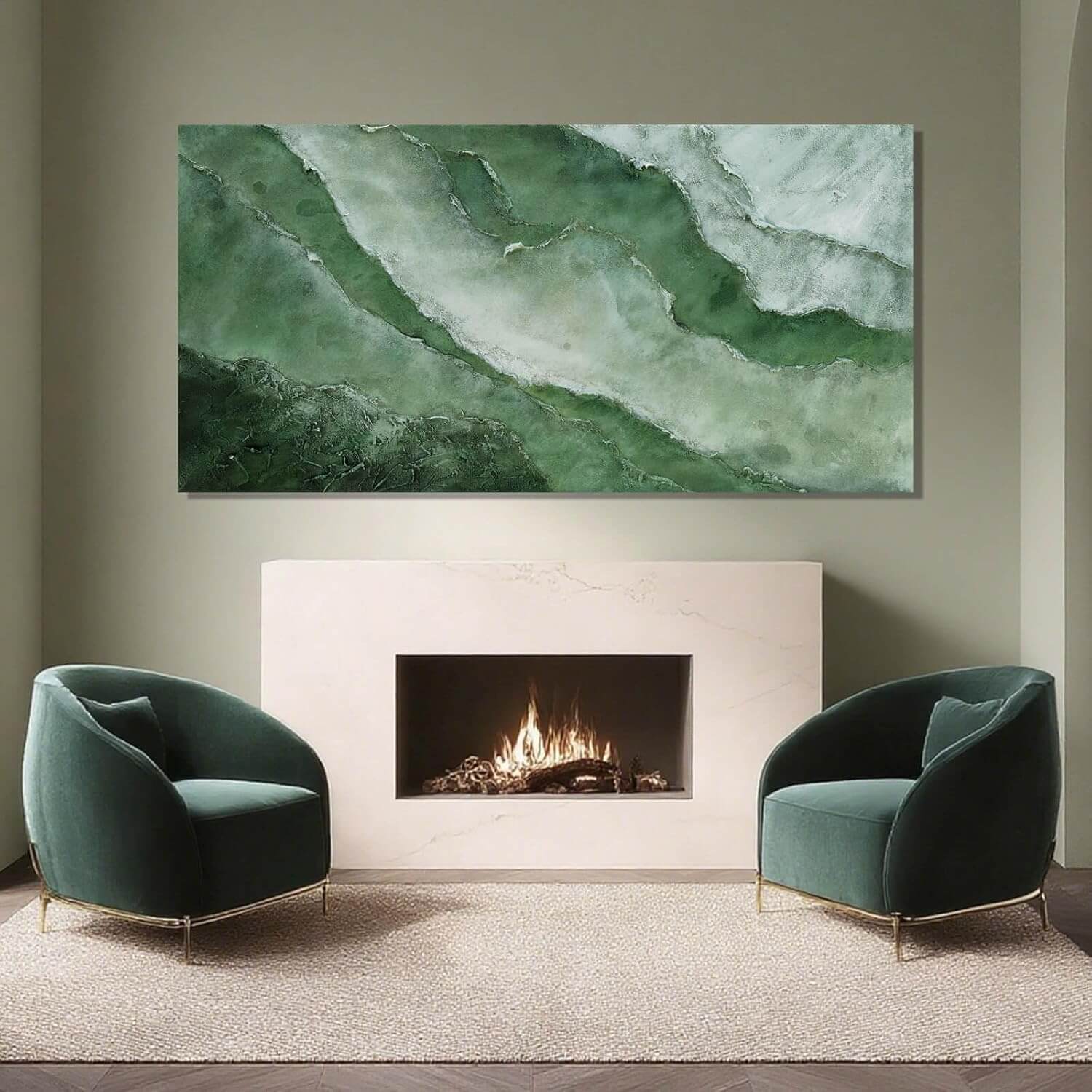 Elegant Jade Green Abstract Canvas Art - Framed Wall Decor for Bedroom and Living Room, 24" x 48"