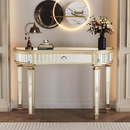 Stylish 47-Inch Mirrored Console Table with Crystal Knob - Modern Glam Entryway Table for Living Room and Hallway
