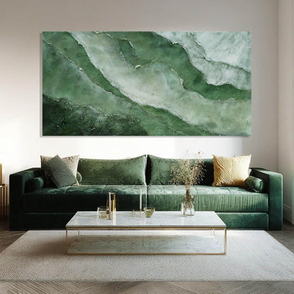 Elegant Jade Green Abstract Canvas Art - Framed Wall Decor for Bedroom and Living Room, 24" x 48"