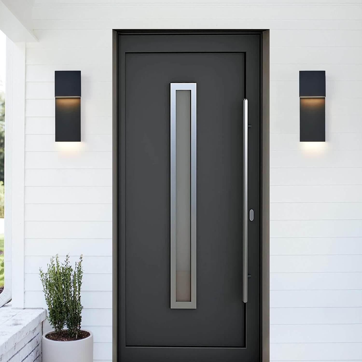 Sleek Modern LED Wall Lights - 2 Pack Waterproof Outdoor/Indoor Fixtures, 17W Warm White Illumination in Textured Black Finish for Your Entryway, Garage, and Patio