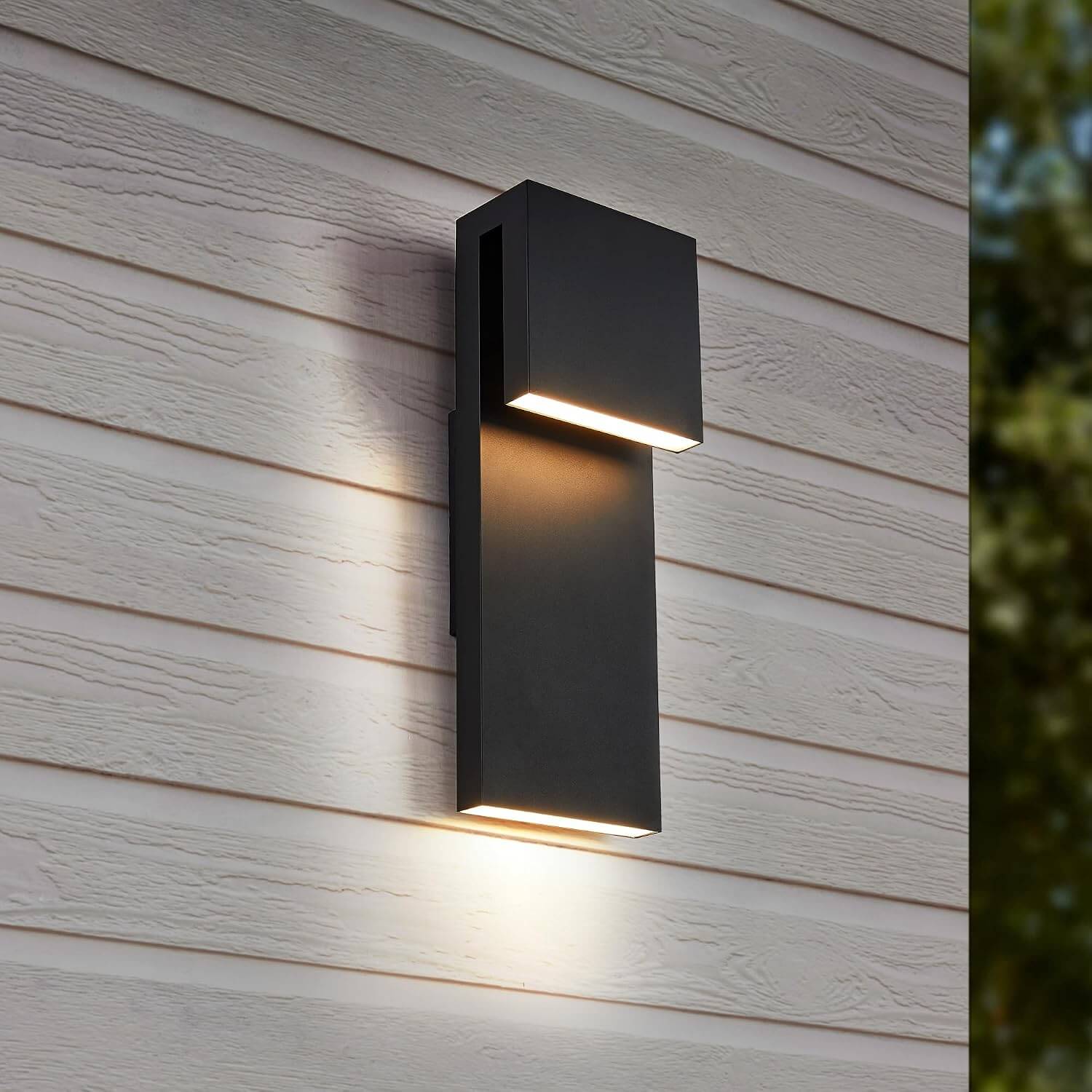 Sleek Modern LED Wall Lights - 2 Pack Waterproof Outdoor/Indoor Fixtures, 17W Warm White Illumination in Textured Black Finish for Your Entryway, Garage, and Patio