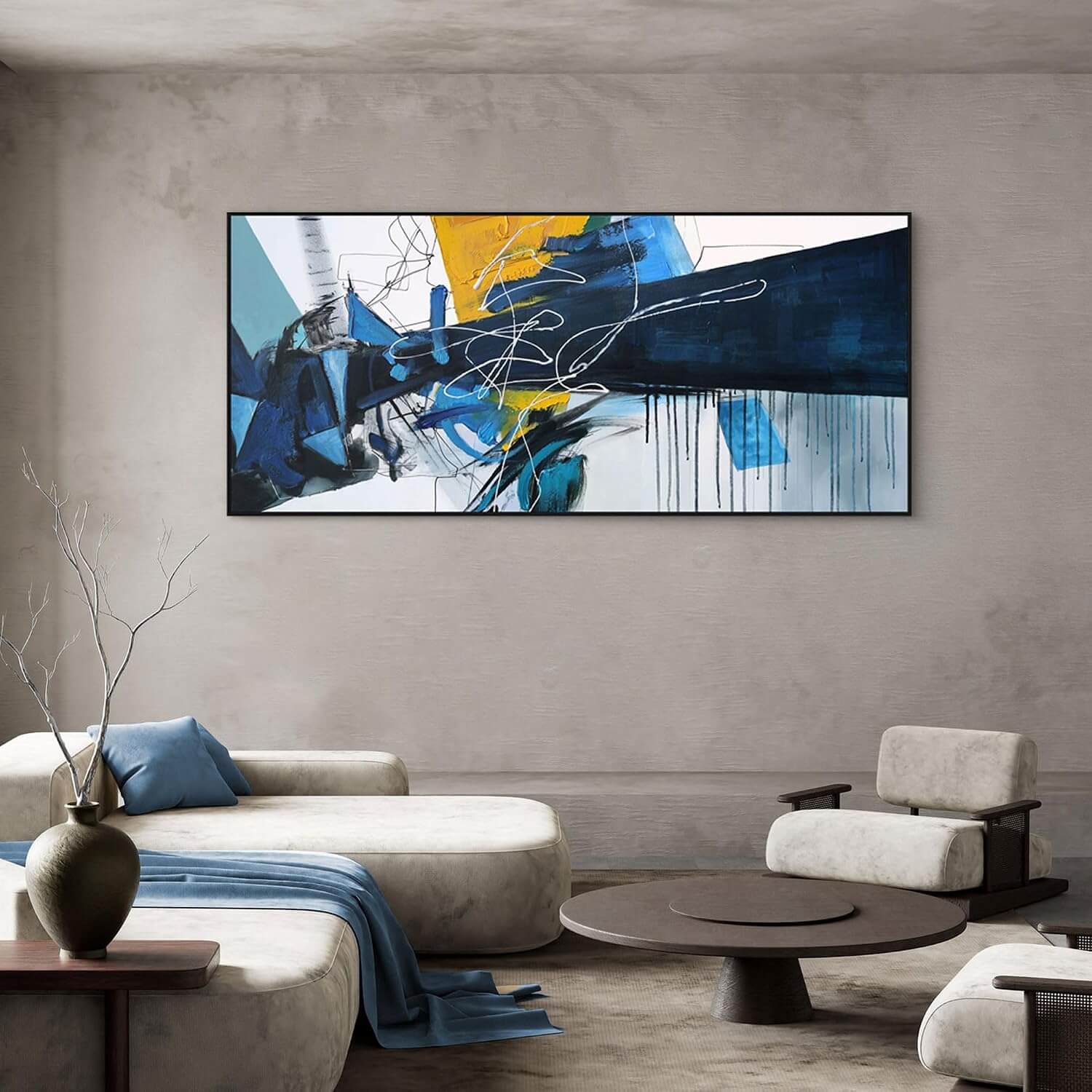 Extra Large Blue Abstract Canvas Wall Art