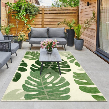 Transform Your Space with the Leaf Indoor Outdoor Area Rug – 5x7 Green Washable Accent for Living Room, Patio, and Dining Room