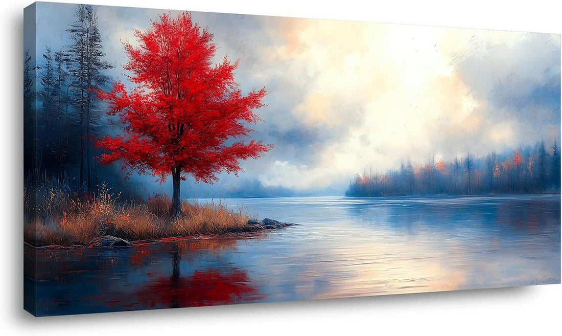 Red Maple Lake Canvas Wall Art
