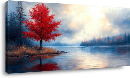 Red Maple Lake Canvas Wall Art