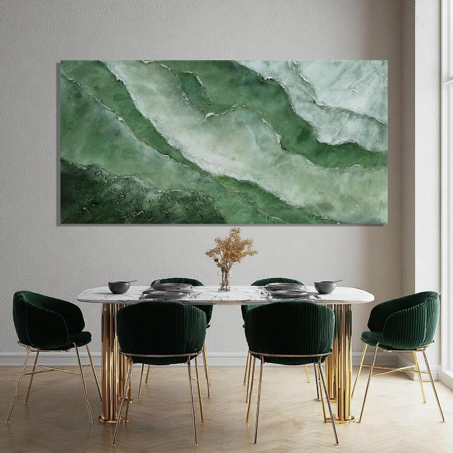Elegant Jade Green Abstract Canvas Art - Framed Wall Decor for Bedroom and Living Room, 24" x 48"