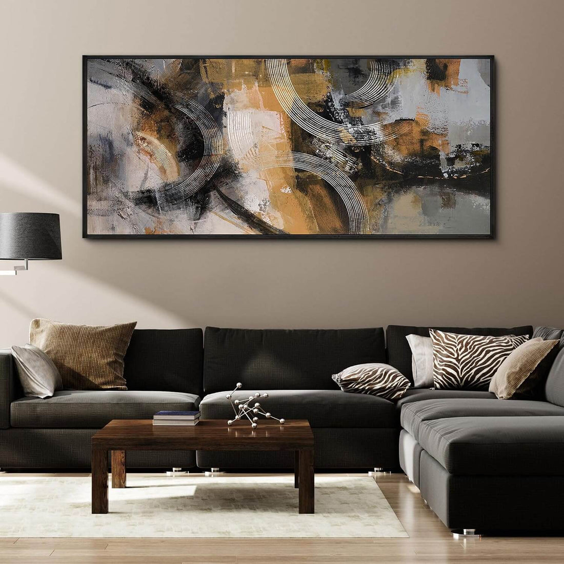 Transform Your Space with Our Stunning Large Abstract Canvas Wall Art - 70x31 Inches in Vibrant Orange, Gray, and Yellow
