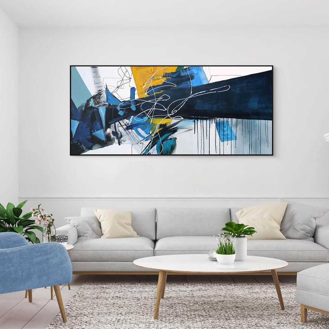 Extra Large Blue Abstract Canvas Wall Art