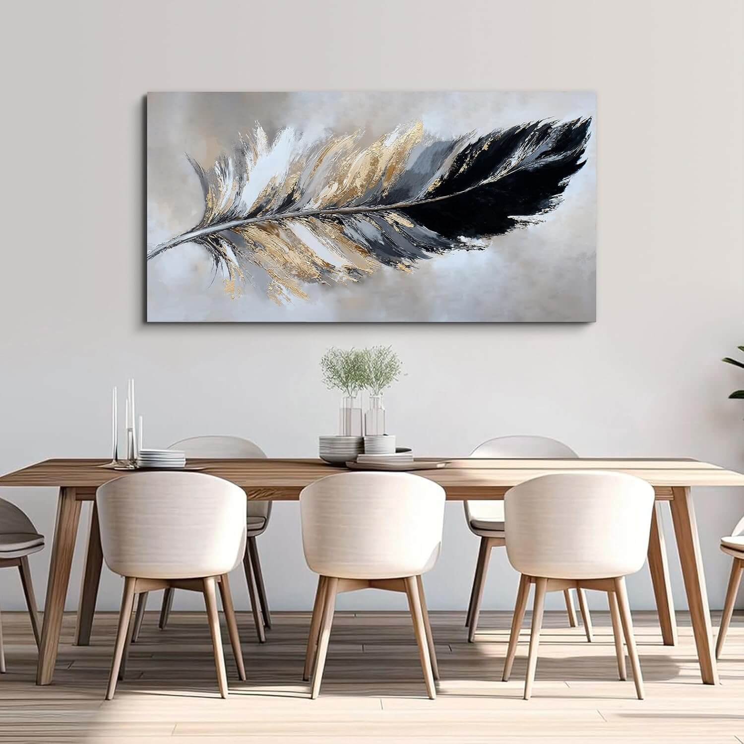 Grey &amp; Gold Abstract Canvas Wall Art | 24x48 Framed